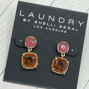 NWT Laundry by Shelli Segal Goldtone and Brown/Pink Crystal Earrings
